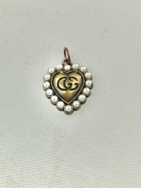 Gucci Brass Heart Pendant, charm, with Pearl Border, Diuble G GG iconic logo